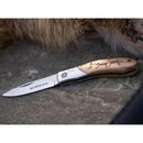 BOKER Caveman Steel Taschenmesser 440A unbeschichteter Stahl, verzierter Holzgriff