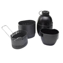 Compact black BCB MK2 Crusader 4-piece aluminum cooking set with canteen, mug, and cooker for hiking and camping.