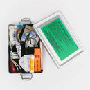Small metal case with a L.L. Bean survival kit on a white background
