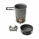 ESBIT Compact cooking set with hard-anodized aluminum pot, brass burner, and foldable handles for outdoor use