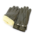 Genuine German police leather gloves with olive wool lining and adjustable strap, warm and durable winter gloves.