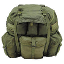 Genuine U.S. vintage military ALICE type waterproof 50L backpack with multiple pouches and adjustable straps for camping.