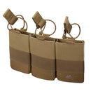 Helikon-Tex triple carbine magazine pouch in tan Cordura, designed for quick MOLLE attachment and secure M4 mags.