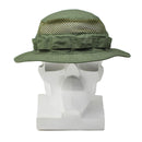Green military tactical boonie hat with mesh top and MOLLE loops, breathable and adjustable for outdoor use