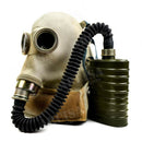 Original Polish Military SR1 Soviet gas mask with hose and filter, Cold War era protective equipment collectible.