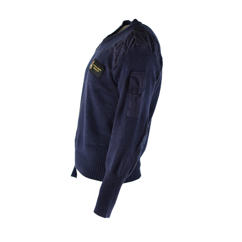 Original britischer Pullover Commando Jumper des Verteidigungsdienstes, blauer Pullover mit V-Ausschnitt