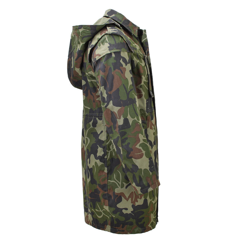 Original rumänische Militärparka M93 mit Camouflage-Blattmuster und Kapuze, lange Jacke, taktisch, NEU