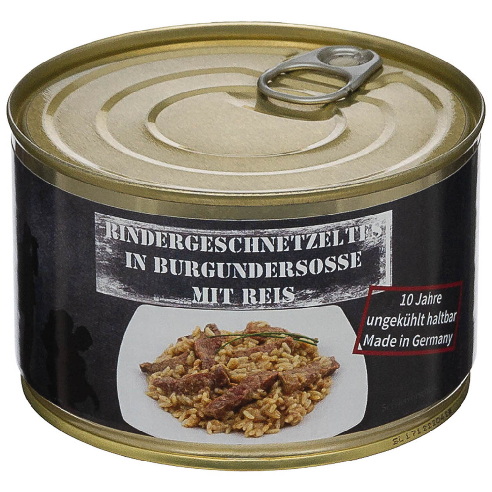 MFH Fertiggericht in Dosen, gehacktes Rindfleisch mit Reis, 400 g, Camping- und Outdoor-Lebensmittel
