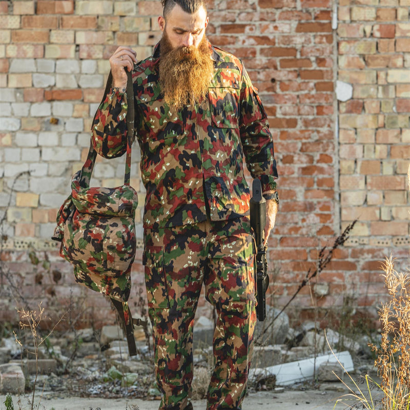 Original Schweizer Armee Jacke M83 Kampffeld Alpenflage Camo Shirt Reißverschluss NEU