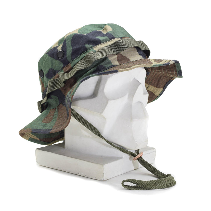 Leichte Boonie-Mütze im Militärstil der Marke Mil-Tec im Woodland-Stil aus Ripstop-Armeewolle