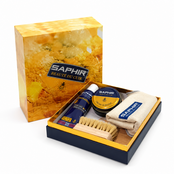 Saphir Box Großes Schuhpflegeset Glattleder-Polierbürsten-Tuch-Set