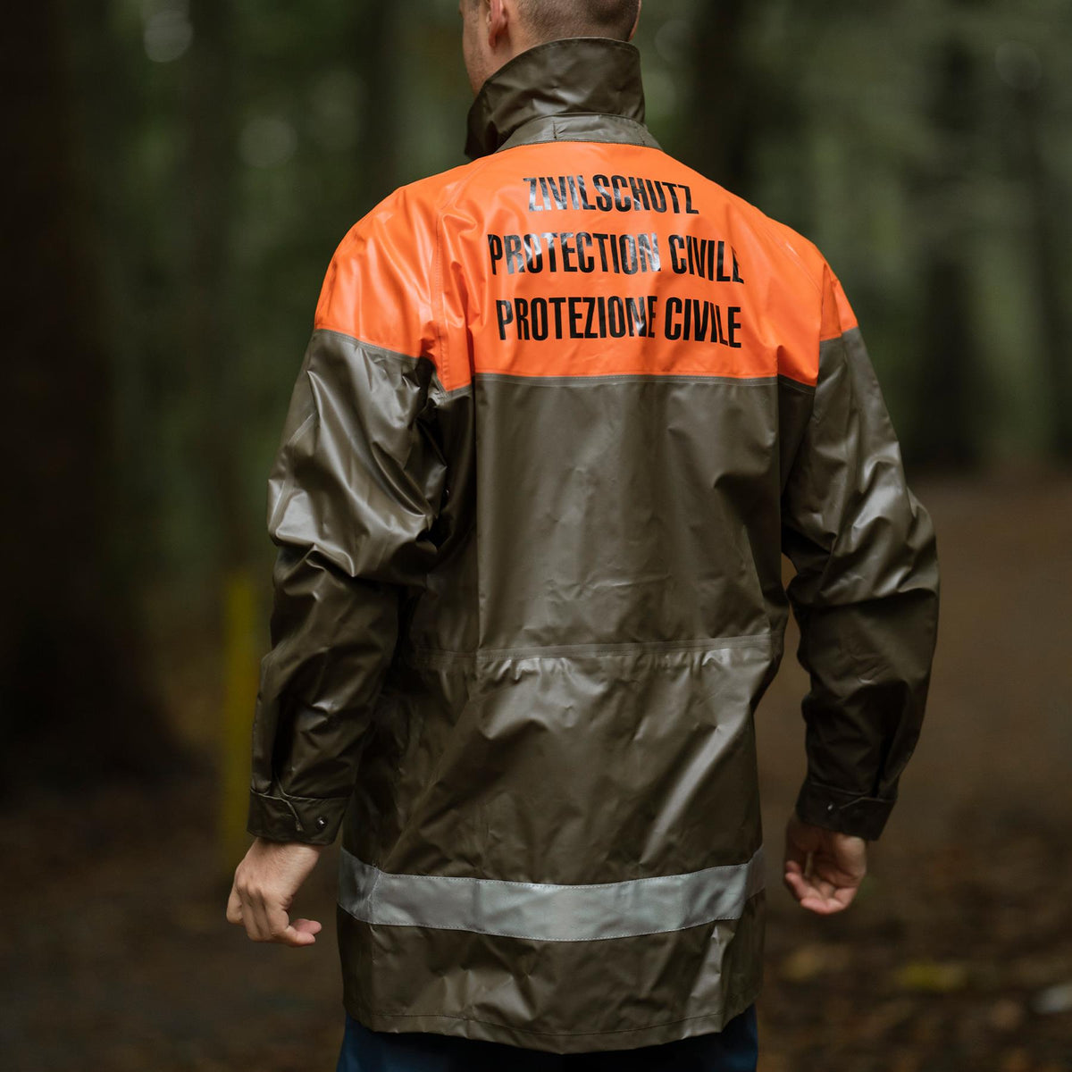 Original Schweizer Bevölkerungsschutz wasserdichte Regenjacke Langmantel Oliv