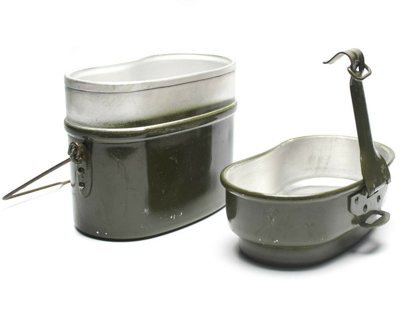 Echtes Essgeschirr der ungarischen Armee. Aluminium-Militär-Bowlertopf, 2-teiliges Set