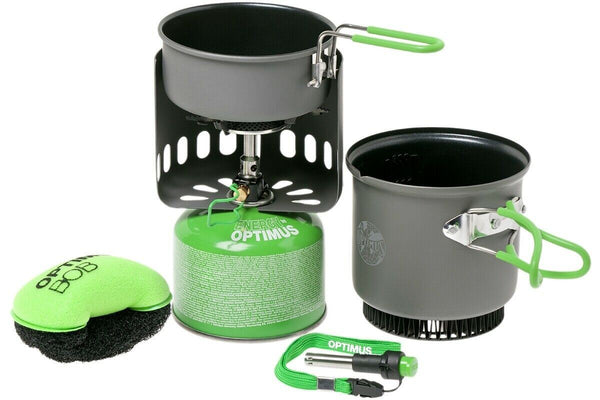 OPTIMUS ELECTRA FE Kochsystem Gaskocher Camping Wandern Holzbrenner Outdoor Pfanne