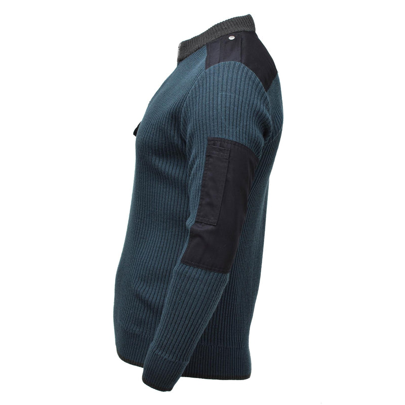 Echter niederländischer Militärpullover aus Rippenstrick, blauer Activewear-Pullover für kaltes Wetter