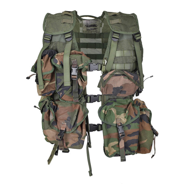 Original holländisches Militär-Westenset in Olivgrün, 7-teilig, modulare Molle-Taschen im Waldtarnmuster