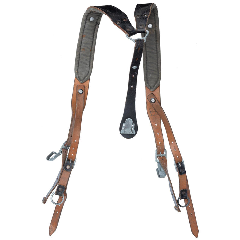 Original österreichische Armee Y-Strap Hosenträger aus echtem Leder Vintage Militär Überschuss