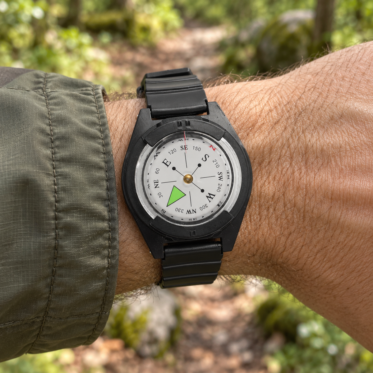 MIL-TEC Handgelenk-Kompass, 360 Grad, leuchtendes Zifferblatt, verstellbares Armband, für den Außenbereich, Schwarz