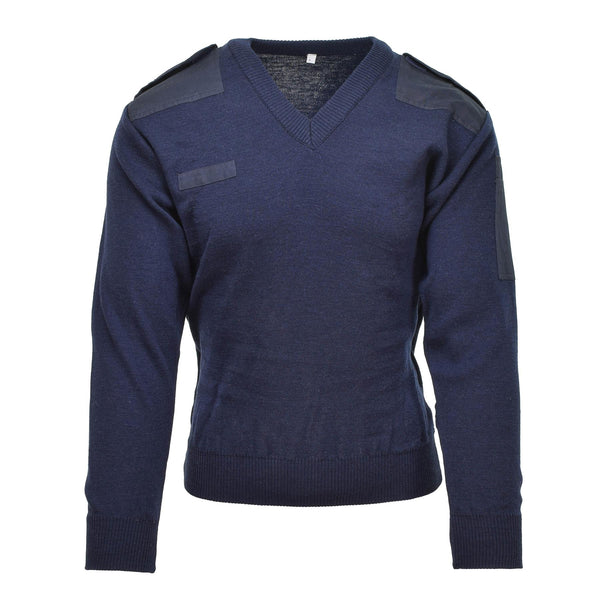 Original Pullover der niederländischen Armee, V-Ausschnitt, blauer Rippenstrick, Militär-Überschusspullover