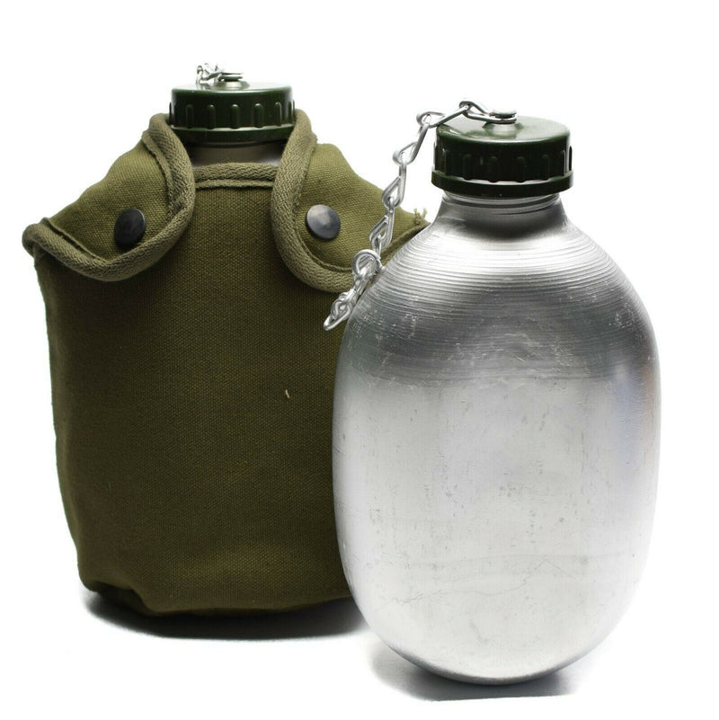 Original Trinkflasche der französischen Armee, Wasserflasche, Feldflasche, Baumwollbeutel, OD NEU
