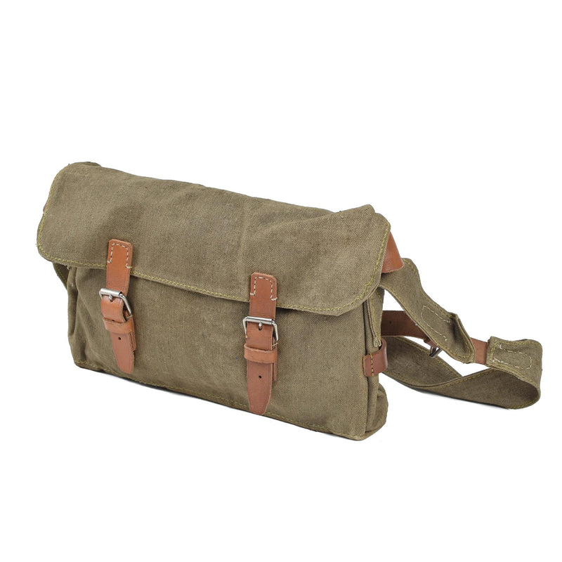 Original tschechische Militär-Umhängetasche Canvas Utility Bag Lederriemen Vintage
