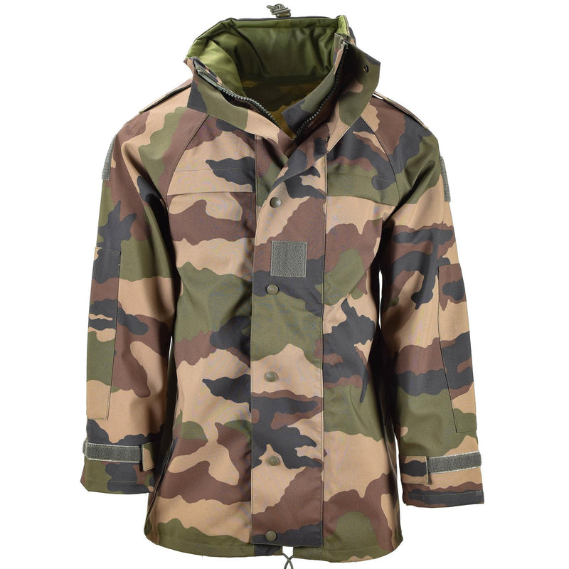 Echte wasserdichte Trilaminatjacke der französischen Armee, Camouflage-Goretex-Regenparka mit Kapuze