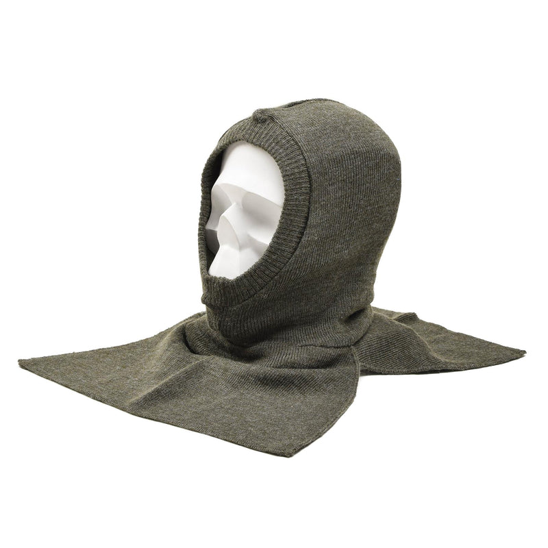 Original belgische Militär-Sturmhaube, warm, oliv, Kopfbedeckung aus Wollrippenstrick, NEU