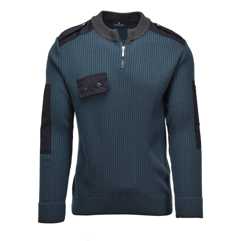 Echter niederländischer Militärpullover aus Rippenstrick, blauer Activewear-Pullover für kaltes Wetter