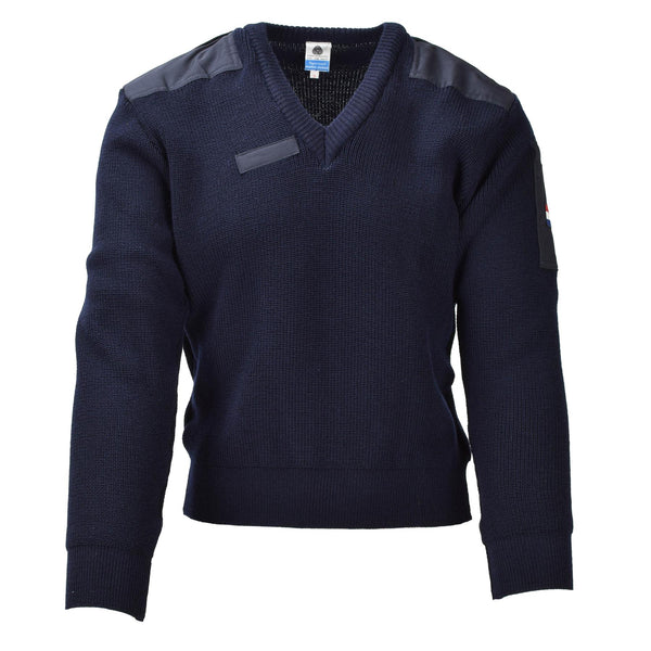 Original niederländischer Militärpullover blau, Woll-Bodywarmer, langärmelig, NEU