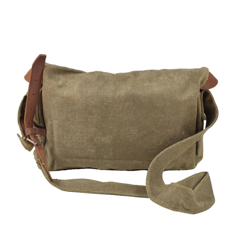 Original tschechische Militär-Umhängetasche Canvas Utility Bag Lederriemen Vintage
