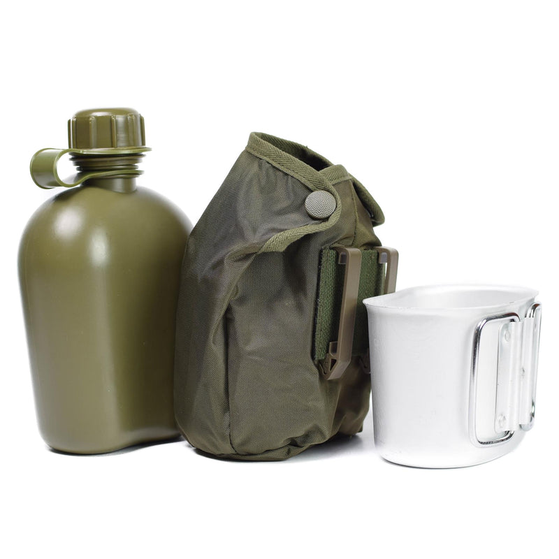 Original Österreichisches Bundesheer Trinkflasche mit Bechertasche OD 1 Liter Feldflasche NEU