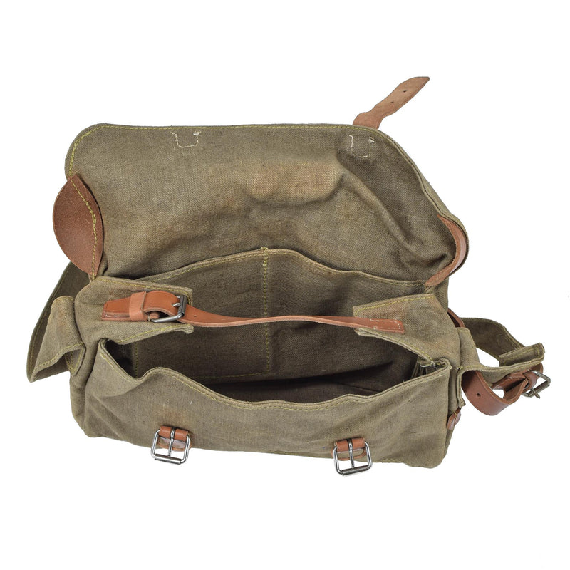 Original tschechische Militär-Umhängetasche Canvas Utility Bag Lederriemen Vintage