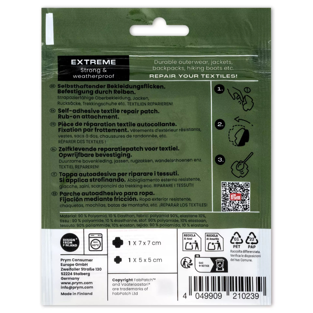 Prym FabPatch EXTREME selbstklebende Reparaturflicken wasserabweisend schwarz