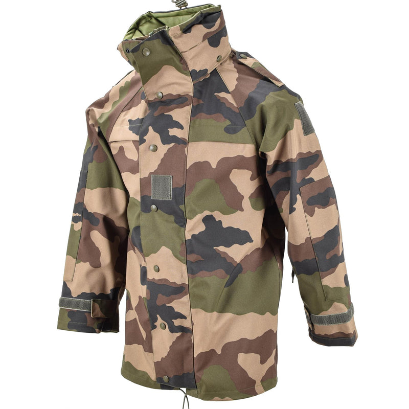 Echte wasserdichte Trilaminatjacke der französischen Armee, Camouflage-Goretex-Regenparka mit Kapuze