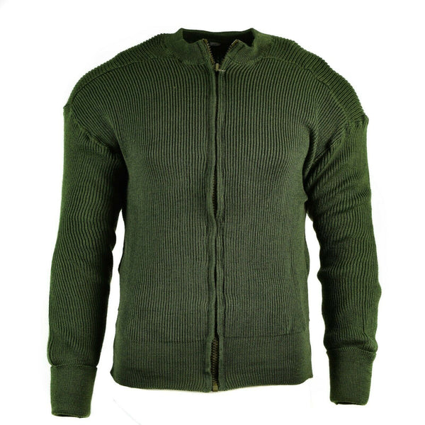 Echter schwedischer Militärpullover, grüner Wollpullover, durchgehender Reißverschluss, Strickjacke, NEU