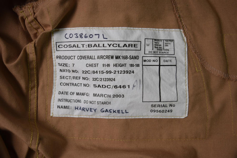 Original britische Armee Aircrew MK 16 B RAF Aramid Anzug Overall Beige Luftwaffe