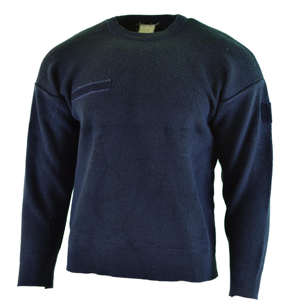 Echter französischer Armeepullover, blauer Kommandopullover, Militärpullover, Rundhalsausschnitt