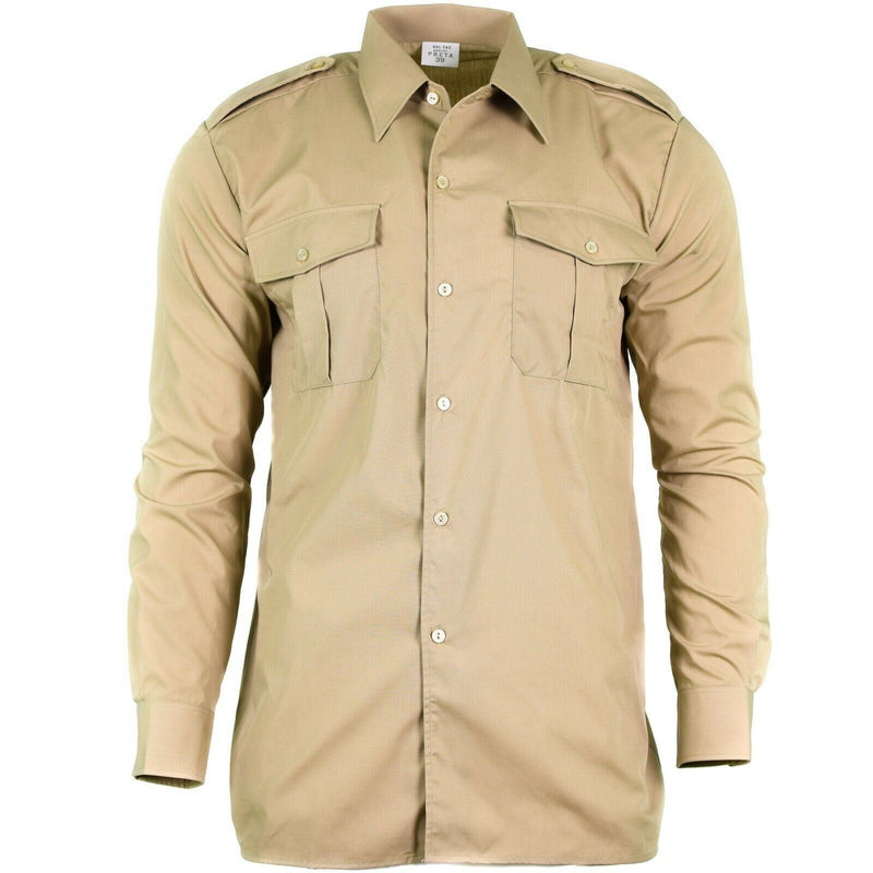 Echtes belgisches Armeehemd, Überschuss-Chino, Khaki, Militär, langärmelig, NEU