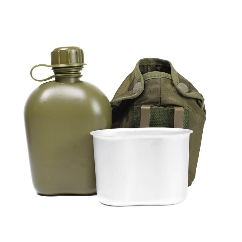 Original Österreichisches Bundesheer Trinkflasche mit Bechertasche OD 1 Liter Feldflasche NEU