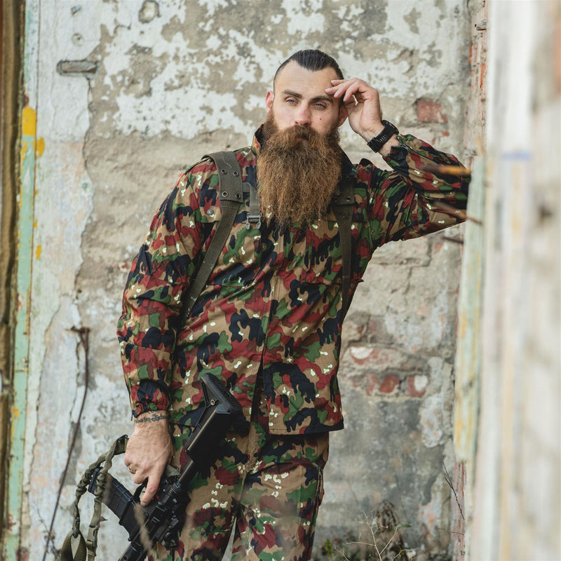 Original Schweizer Armee Jacke M83 Kampffeld Alpenflage Camo Jacke Hemd Reißverschluss
