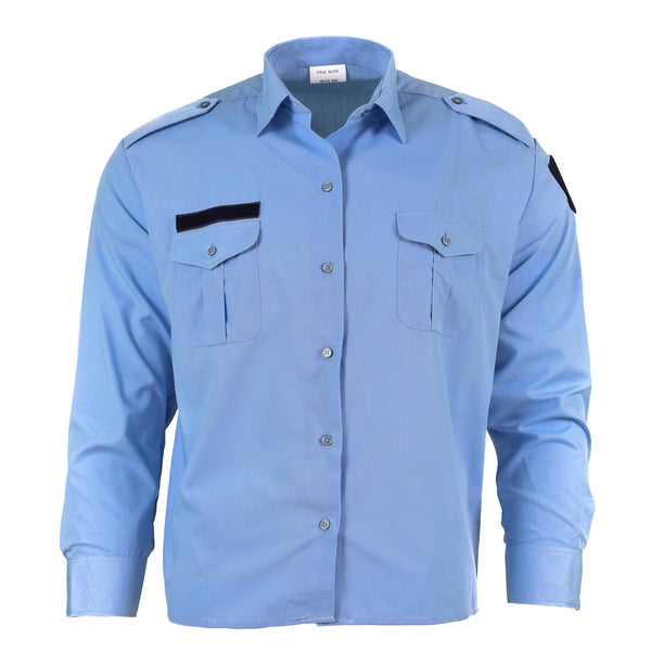 Original langärmeliges blaues Baumwollhemd der französischen Militärpolizei Gendarme NEU
