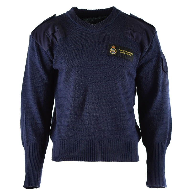 Original britischer Pullover Commando Jumper des Verteidigungsdienstes, blauer Pullover mit V-Ausschnitt