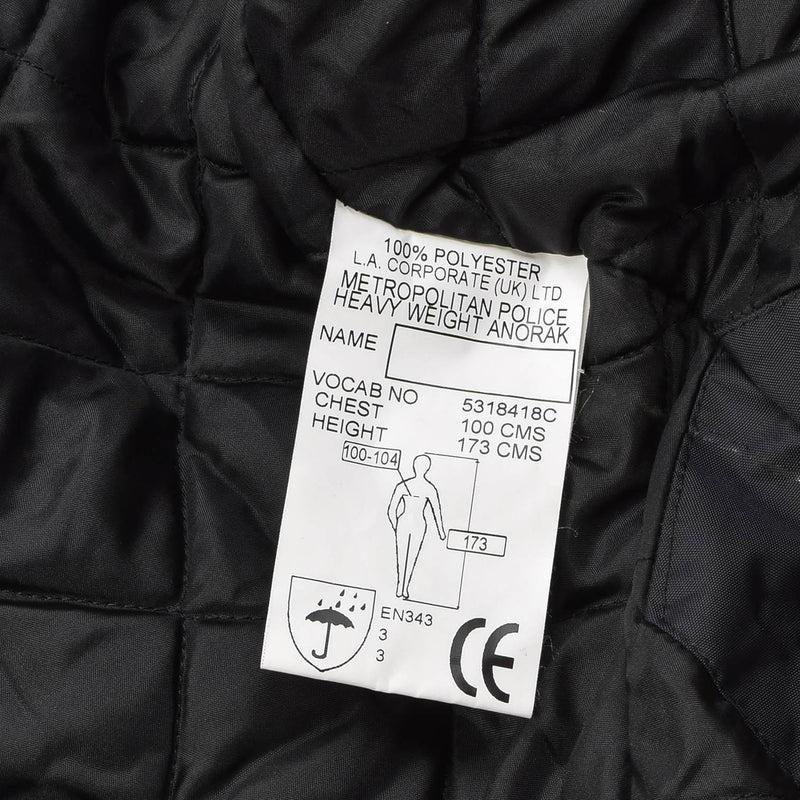 Original britische Militär-Regenjacke, Polizei, einfarbig, schwarz, gefüttert, wasserdichter Mantel