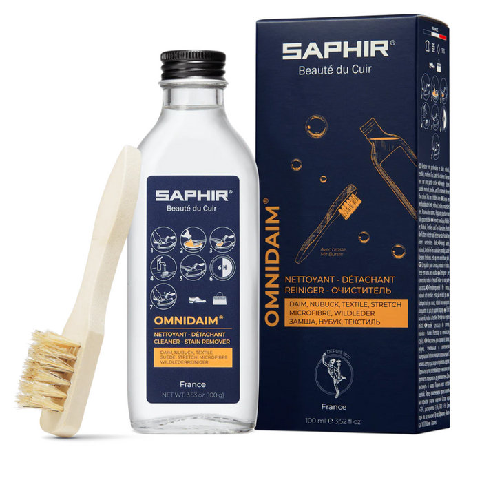 Saphir Omnidaim Wildleder-/Nubuk-Schuhreiniger, 100 ml, neutrale Bürste im Lieferumfang enthalten