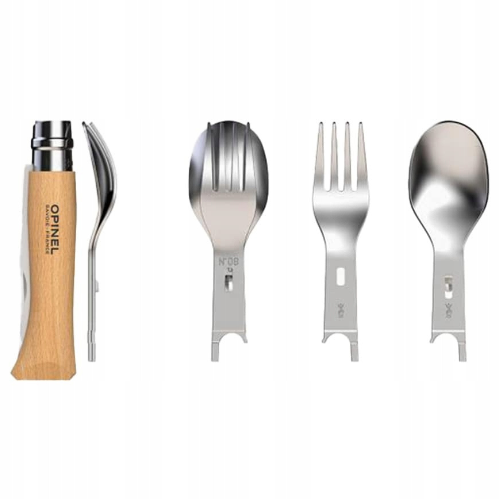 Opinel Picnic+ N°08 Besteckset Klappmesser Löffel Gabel Camping Buche