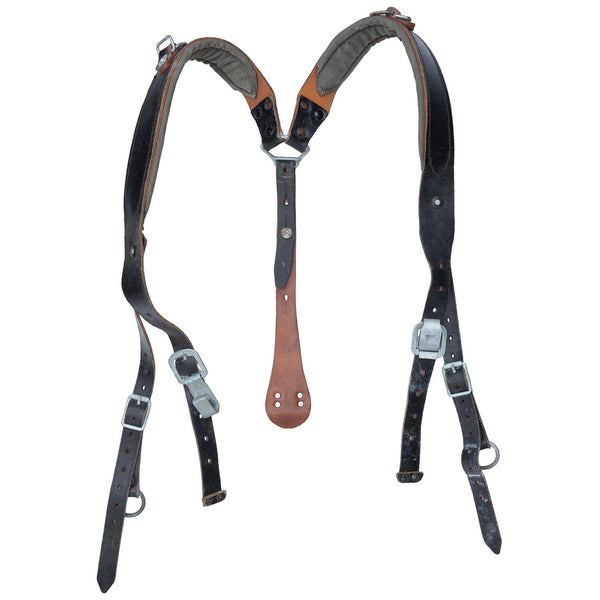 Original österreichische Armee Y-Strap Hosenträger aus echtem Leder Vintage Militär Überschuss