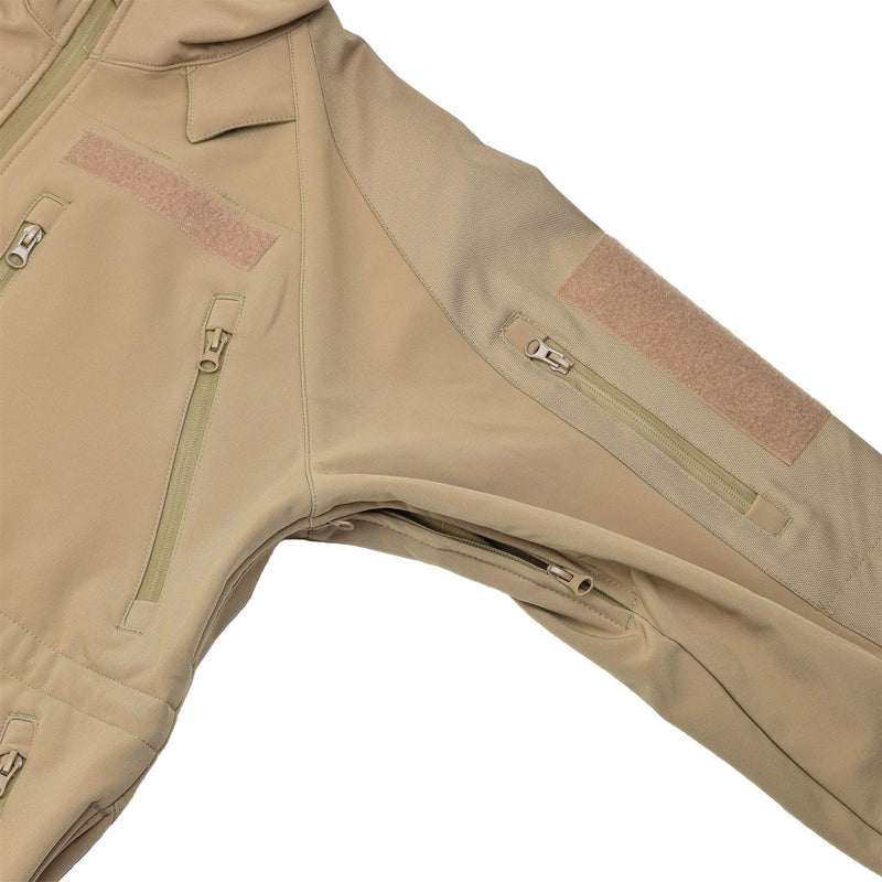 MIL-TEC winddichte Wanderjacke Softshell sturmfeste Reißverschlüsse Fleecefutter Coyote