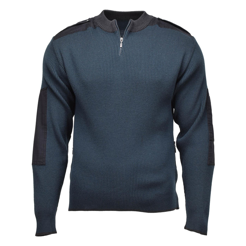 Originaler, warmer Troyer-Pullover aus niederländischen Militärbeständen, blauer Pullover mit Viertelreißverschluss