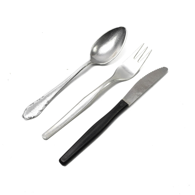 Original 3-teiliges Besteckset aus Aluminium der tschechischen Armee, weiße Tasche, Militärüberschuss