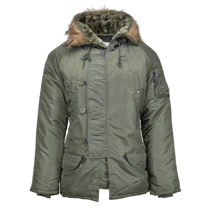 MIL-TEC Marke US Militärstil Fliegerparka N3B Kunstpelzkapuze oliv NEU